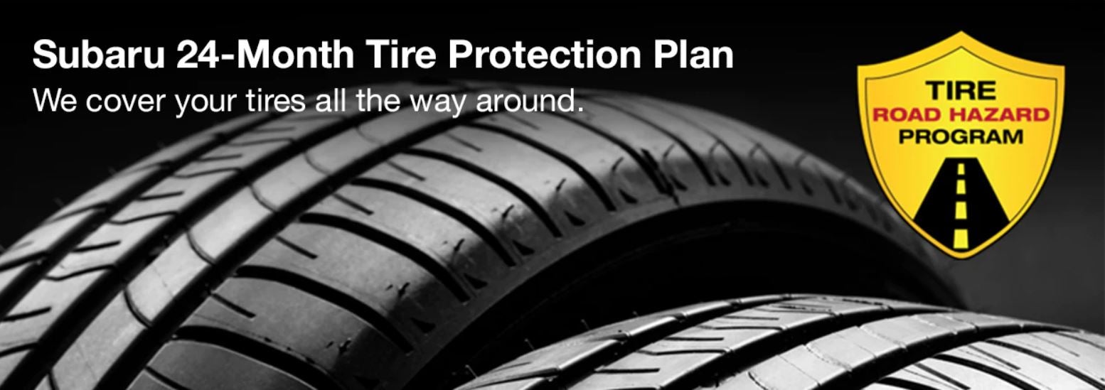Subaru tire with 24-Month Tire Protection and road hazard program logo. | Glassman Subaru in Southfield MI